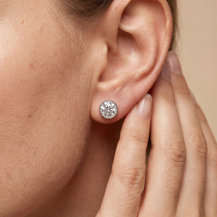 The Lira - Round Brilliant Lab Grown Diamond Milgrain Bezel Stud Earrings