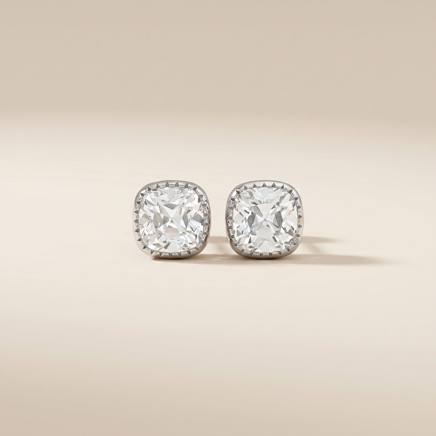 The Kale – 2 TCW Old Mine Cut Lab Grown Diamond Milgrain Bezel Stud Earrings