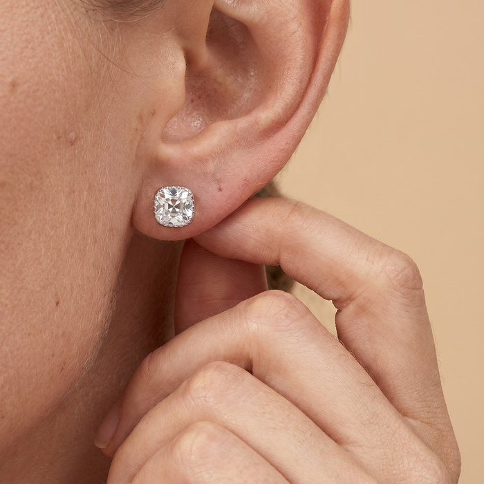 The Kale – 2 TCW Old Mine Cut Lab Grown Diamond Milgrain Bezel Stud Earrings