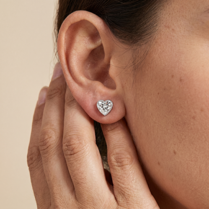 The Ulra - Heart Cut Lab Grown Diamond Milgrain Bezel Stud Earrings