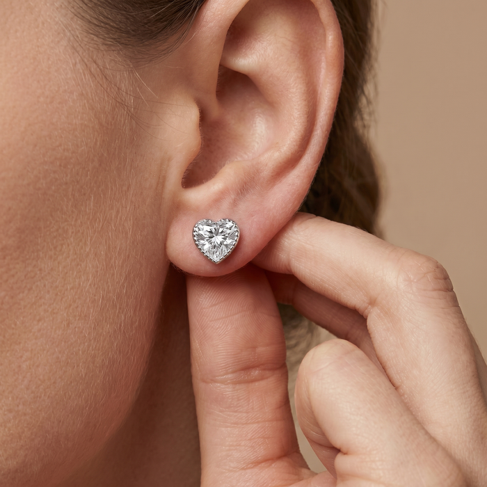 The Ulra - Heart Cut Lab Grown Diamond Milgrain Bezel Stud Earrings