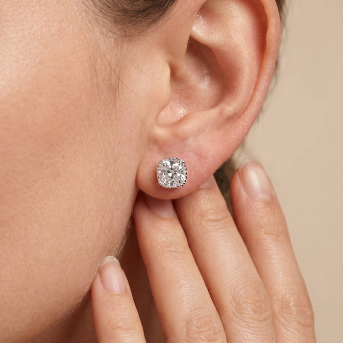 The Pixa – 5 Carat Cushion Brilliant Cut Lab Grown Diamond Bezel Stud Earrings