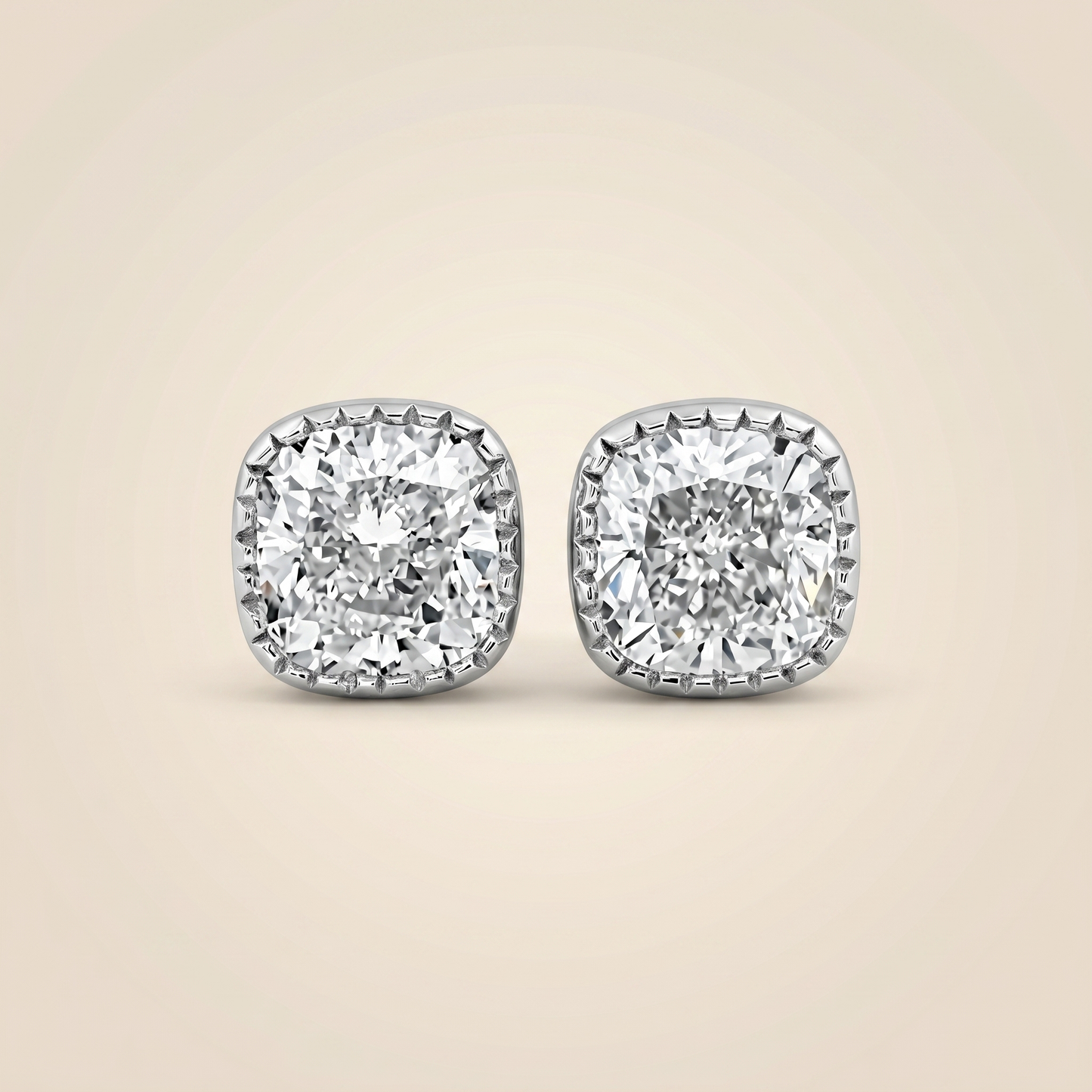 The Pixa – 5 Carat Cushion Brilliant Cut Lab Grown Diamond Bezel Stud Earrings