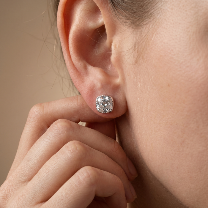 The Pixa – 5 Carat Cushion Brilliant Cut Lab Grown Diamond Bezel Stud Earrings