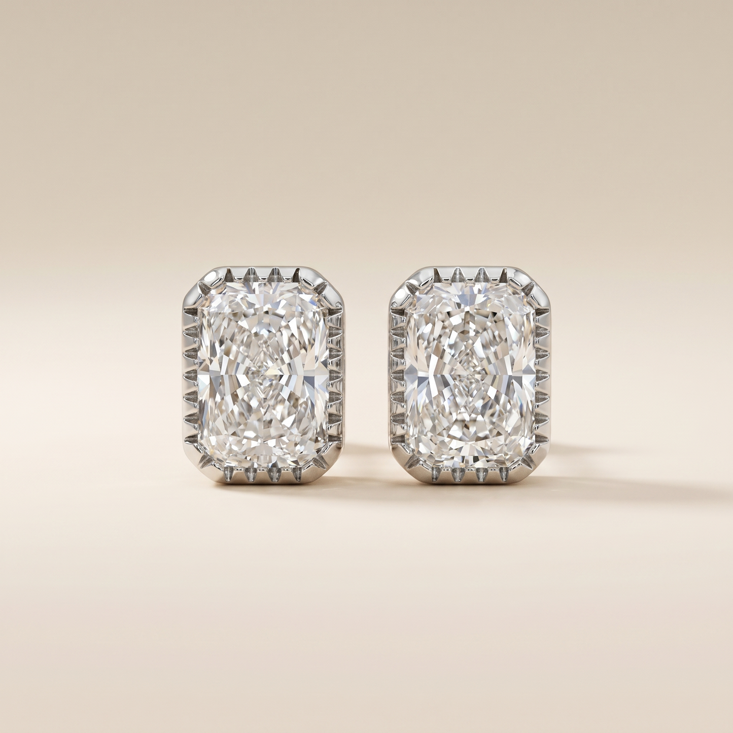 The Koel - Radiant Cut Lab Grown Diamond Milgrain Bezel Stud Earrings