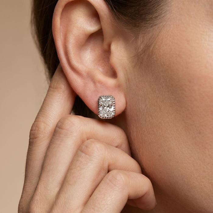 The Koel - Radiant Cut Lab Grown Diamond Milgrain Bezel Stud Earrings