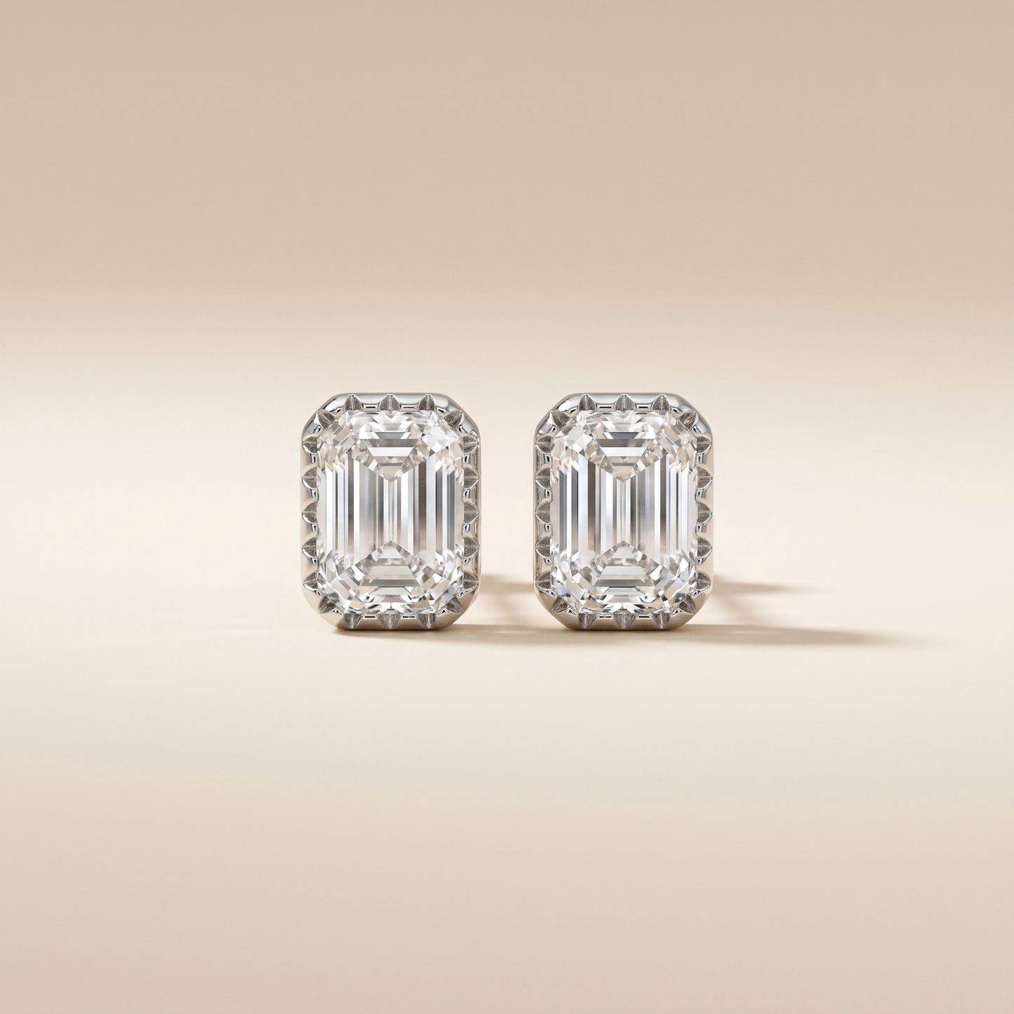 The Keva - Emerald Cut Lab Grown Diamond Studs with Milgrain Bezel Setting