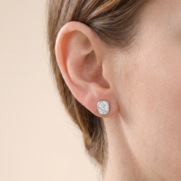 The Fera – 8 TCW Milgrain Bezel Elongated Cushion Brilliant Lab Grown Diamond Earrings