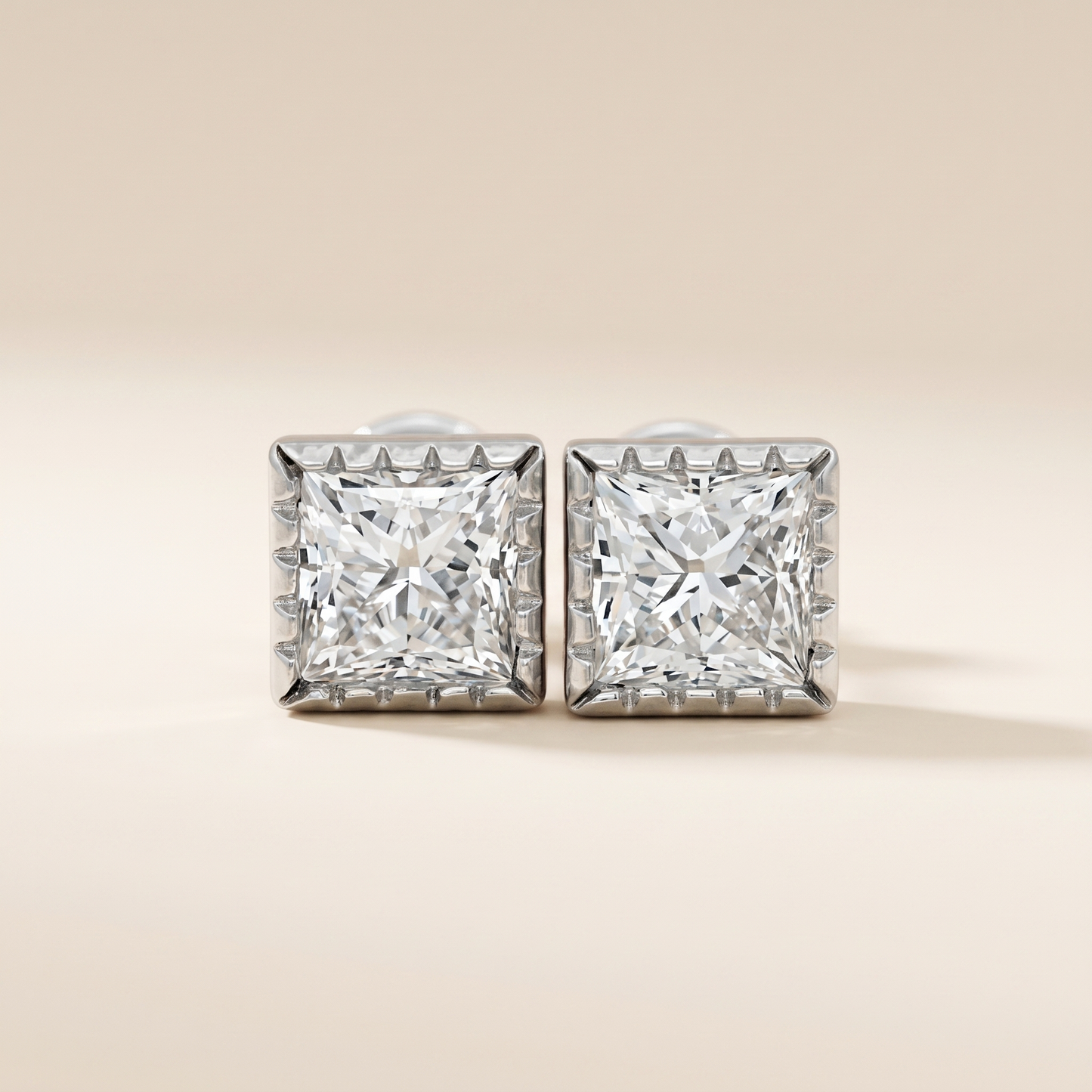 The Amia - Princess Cut Lab Grown Diamond Milgrain Bezel Stud Earrings