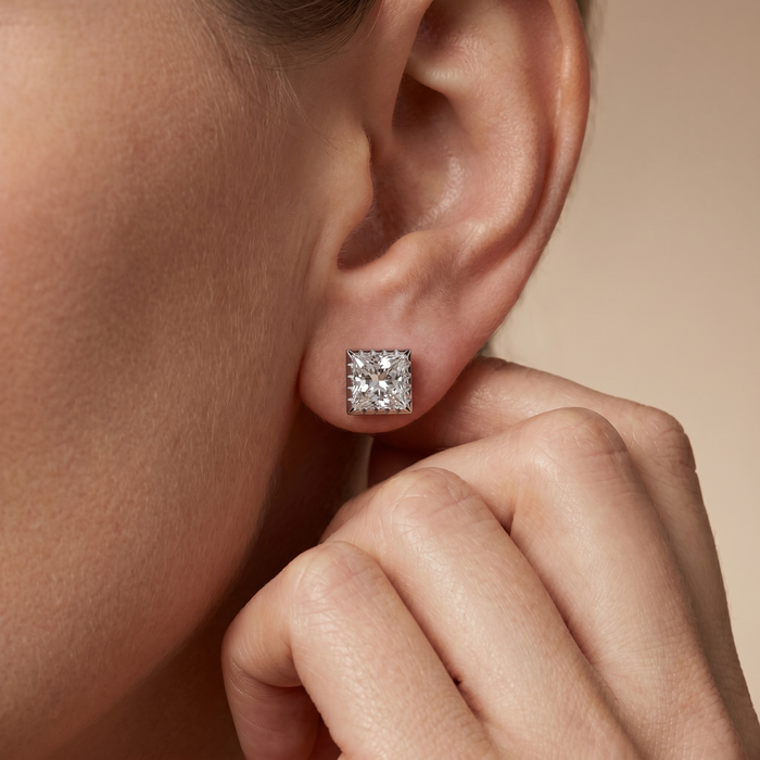 The Amia - Princess Cut Lab Grown Diamond Milgrain Bezel Stud Earrings