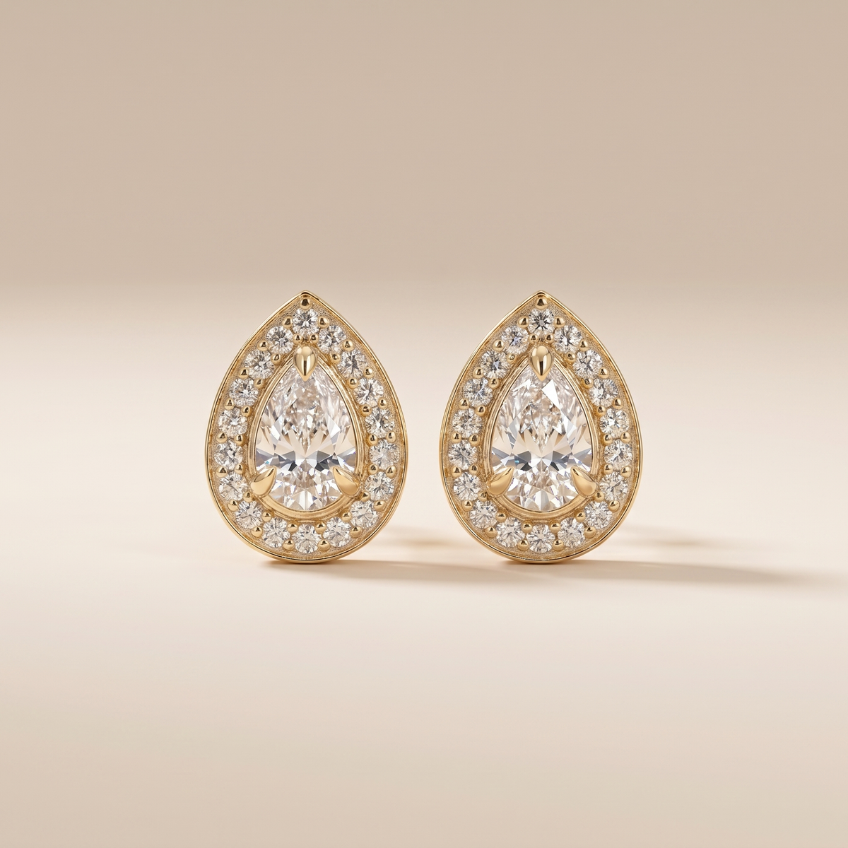 The Koya - Pear Cut Lab Grown Diamond Halo Pavé Stud Earrings