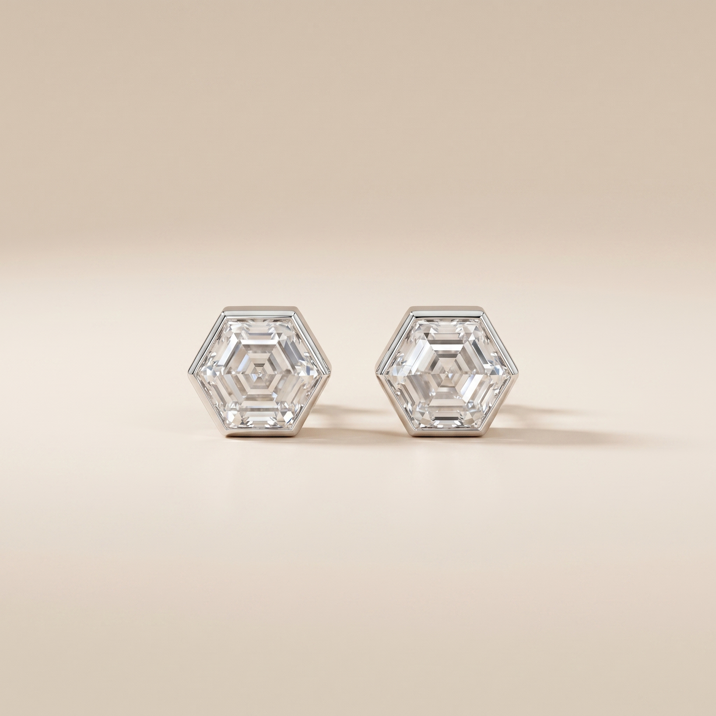The Pare - Hexagon Cut Lab Grown Diamond Stud Earrings in Bezel Setting