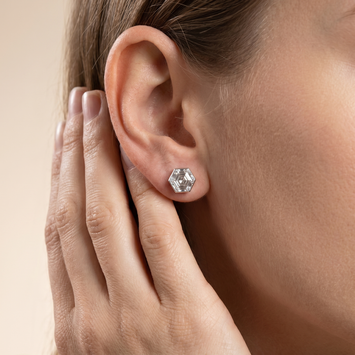 The Pare - Hexagon Cut Lab Grown Diamond Stud Earrings in Bezel Setting