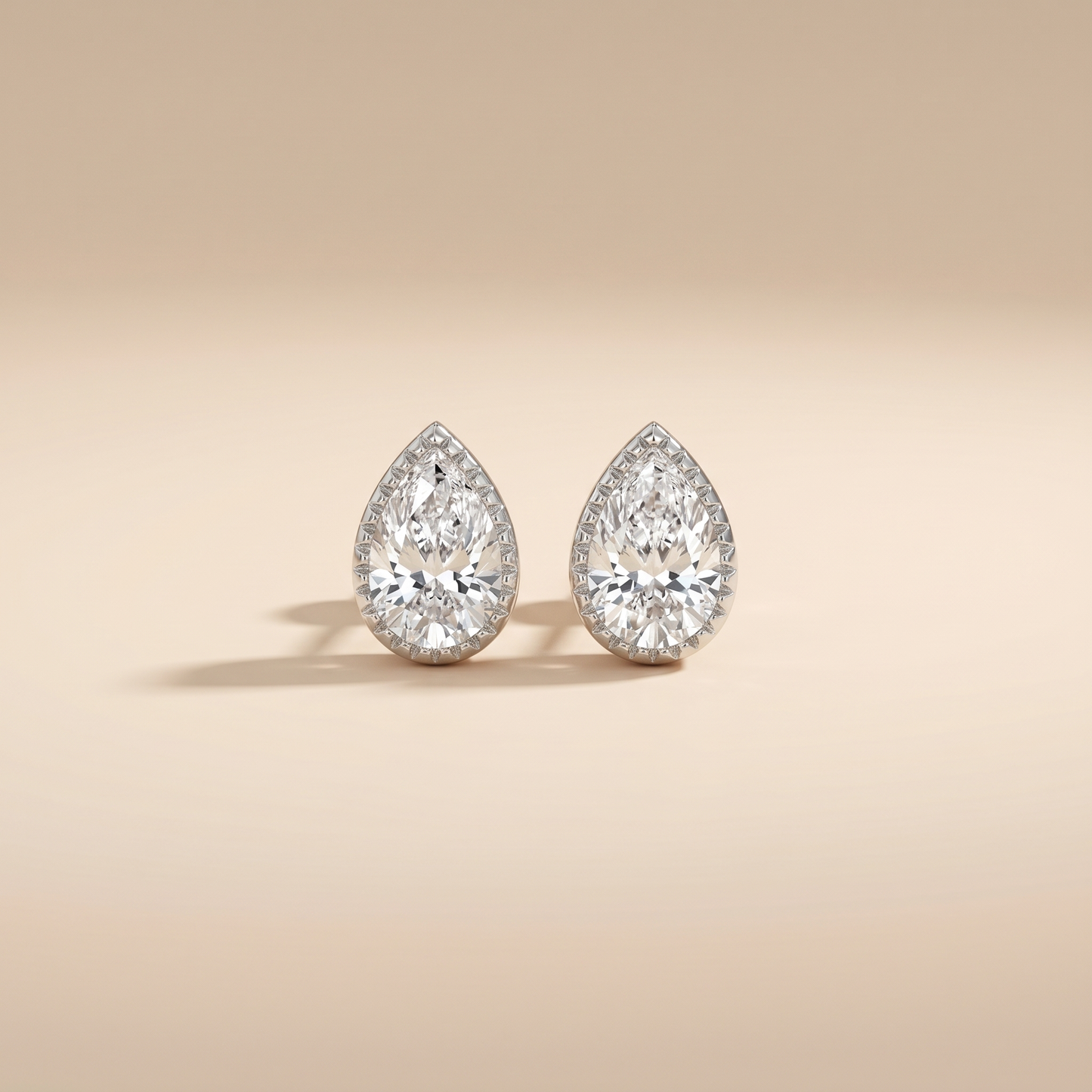 The Kema - Pear Shaped Lab Grown Diamond Milgrain Bezel Stud Earrings