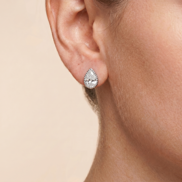 The Kema - Pear Shaped Lab Grown Diamond Milgrain Bezel Stud Earrings