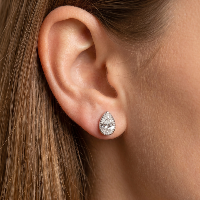 The Kema - Pear Shaped Lab Grown Diamond Milgrain Bezel Stud Earrings