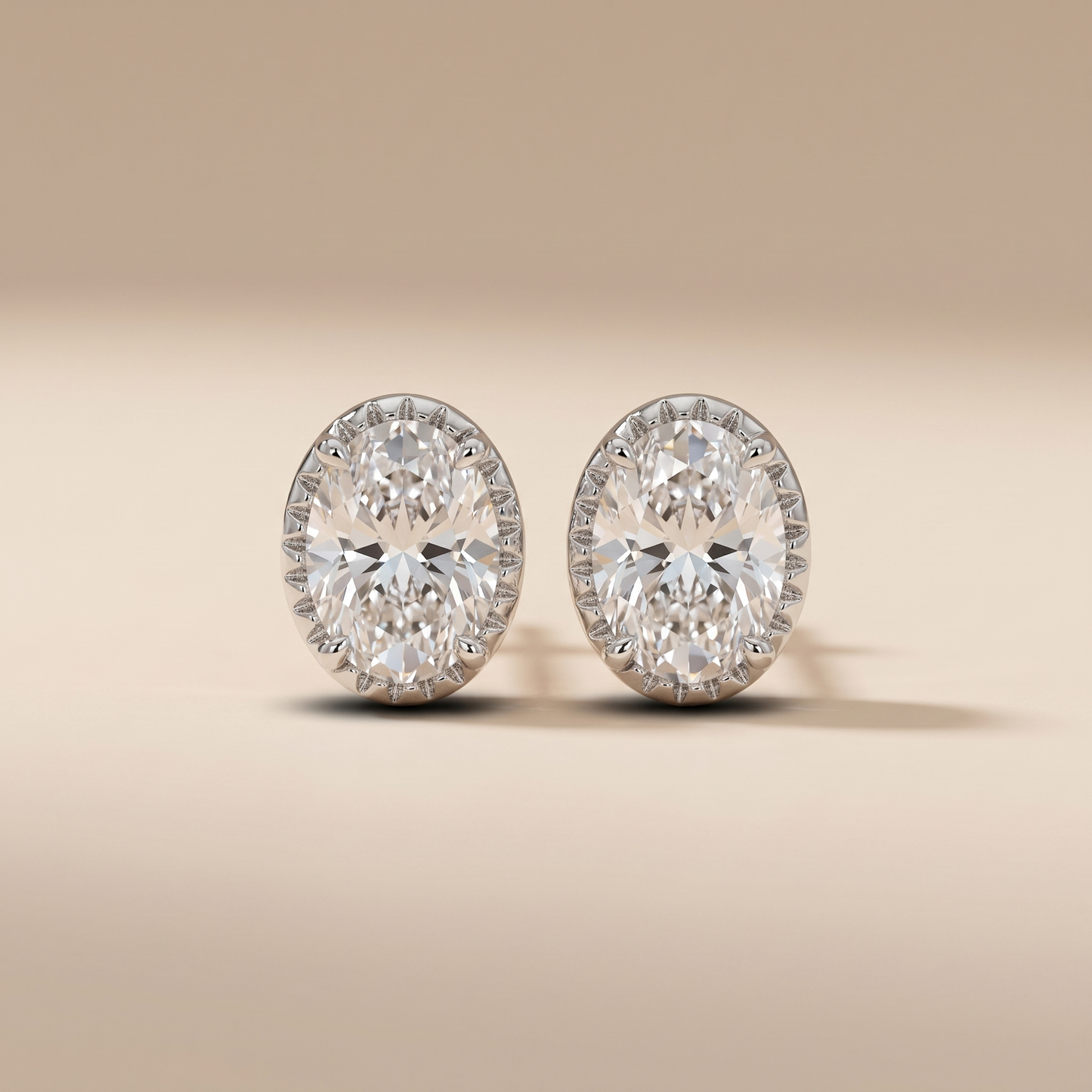 The Alka - Oval Lab Grown Diamond Studs in Vintage Milgrain Bezel
