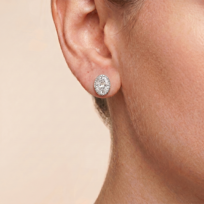 The Alka - Oval Lab Grown Diamond Studs in Vintage Milgrain Bezel