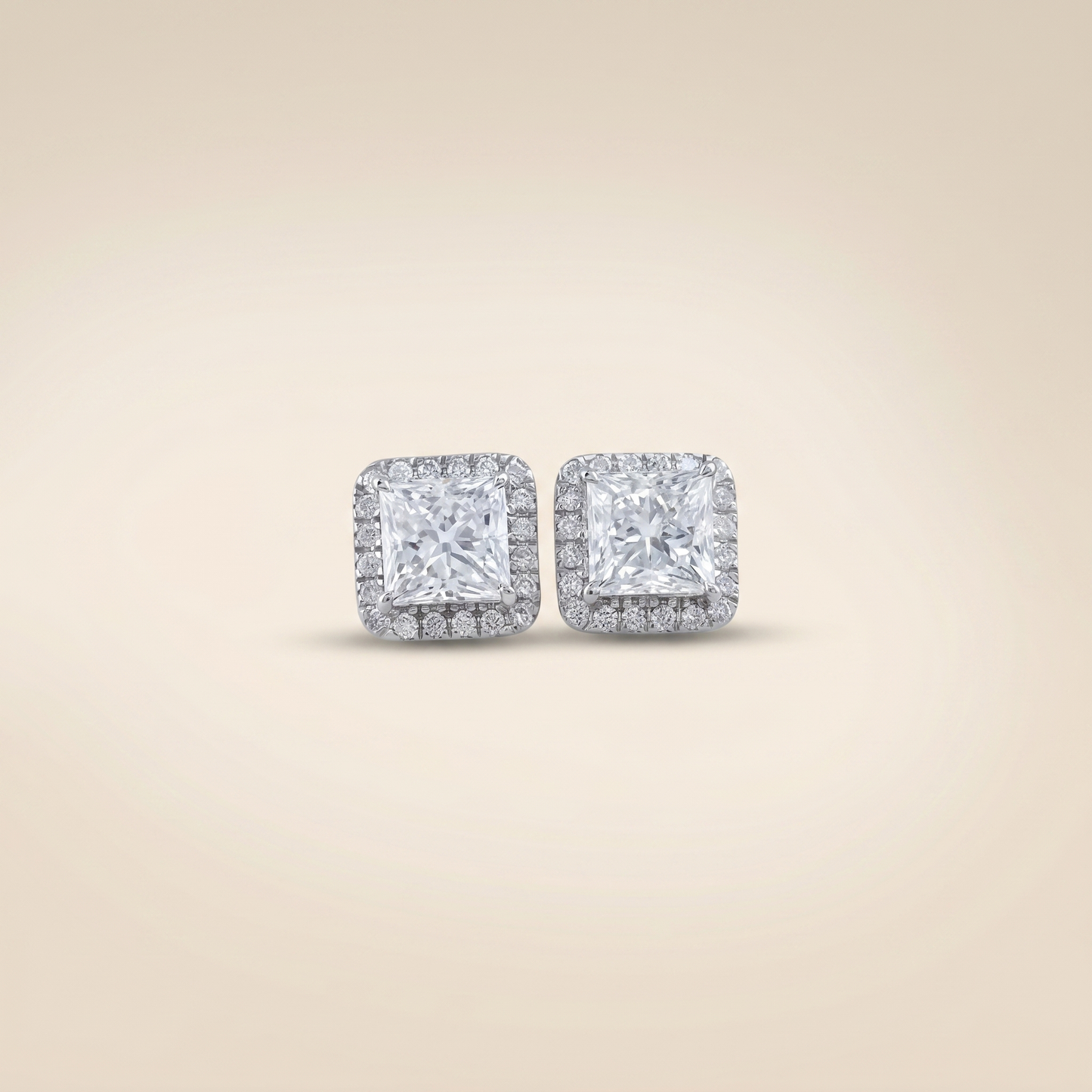 The Fara - Princess Cut Lab Grown Diamond Halo Pavé Stud Earrings