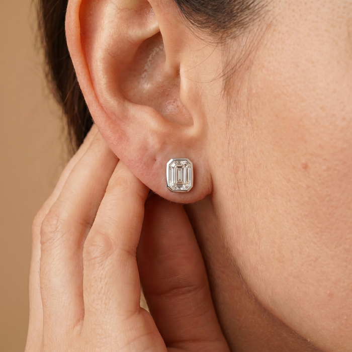 The Pema - Emerald Cut Lab Grown Diamond Studs with Morden Bezel Setting