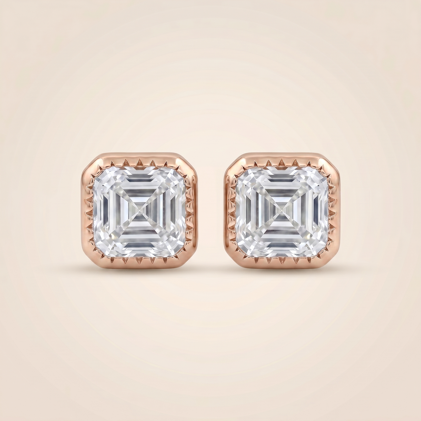 The Aira – 4 TCW Asscher Cut Lab Grown Diamond Bezel Stud Earrings