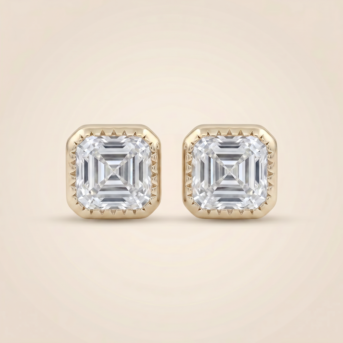 The Aira – 4 TCW Asscher Cut Lab Grown Diamond Bezel Stud Earrings