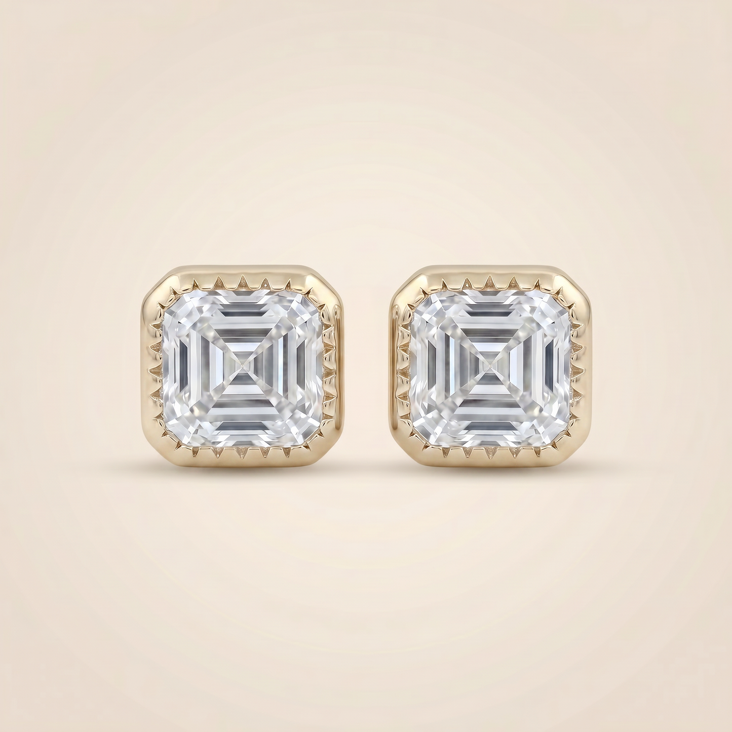 The Aira – 4 TCW Asscher Cut Lab Grown Diamond Bezel Stud Earrings