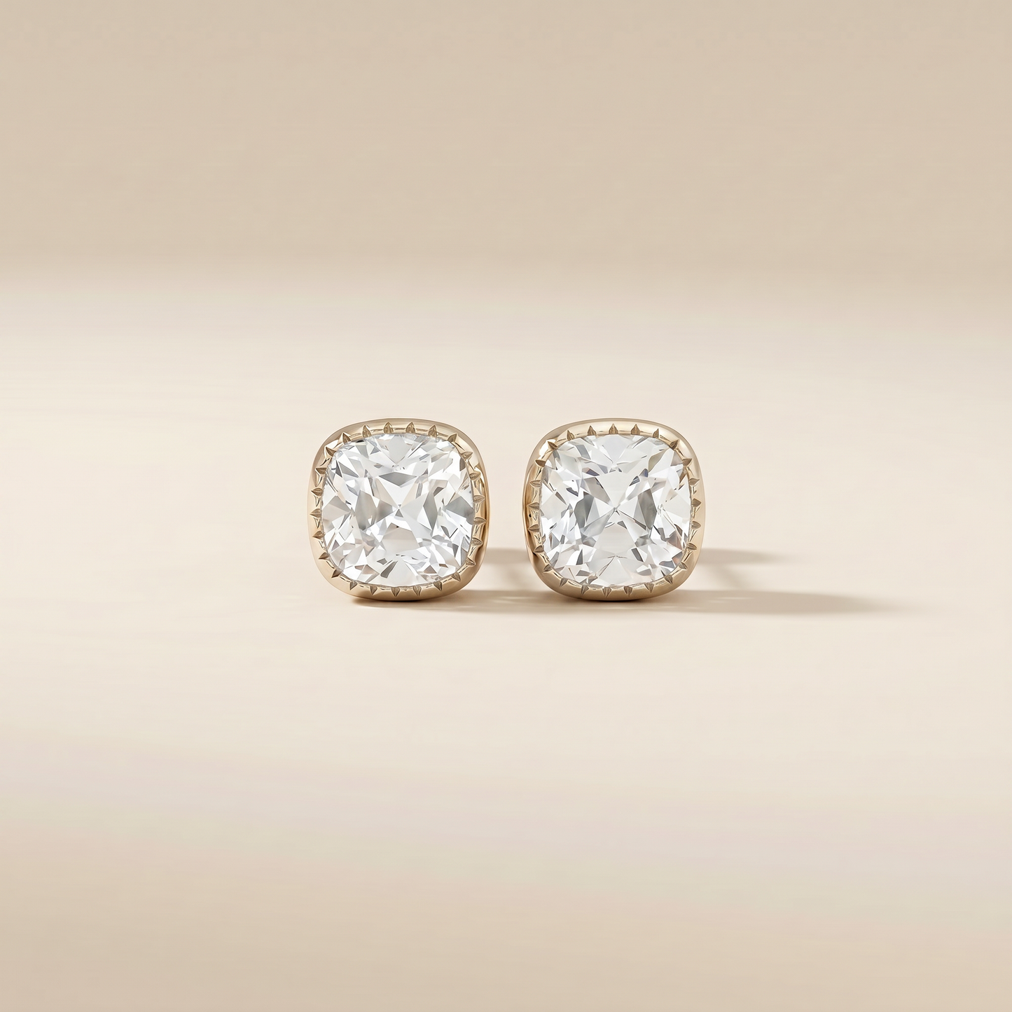 The Kale – 2 TCW Old Mine Cut Lab Grown Diamond Milgrain Bezel Stud Earrings