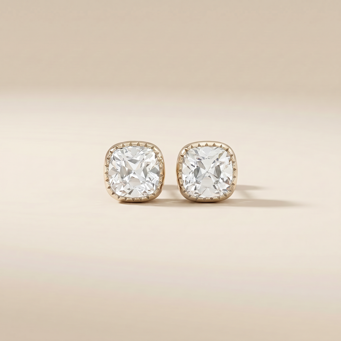 The Kale – 2 TCW Old Mine Cut Lab Grown Diamond Milgrain Bezel Stud Earrings