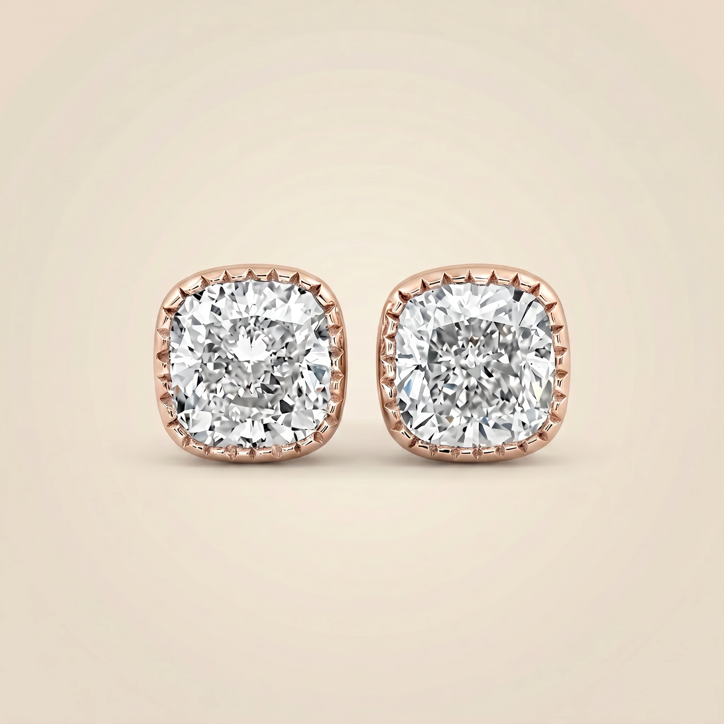 The Pixa – 5 Carat Cushion Brilliant Cut Lab Grown Diamond Bezel Stud Earrings
