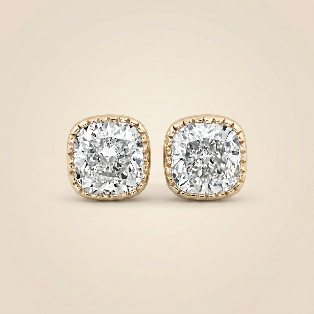 The Pixa – 5 Carat Cushion Brilliant Cut Lab Grown Diamond Bezel Stud Earrings