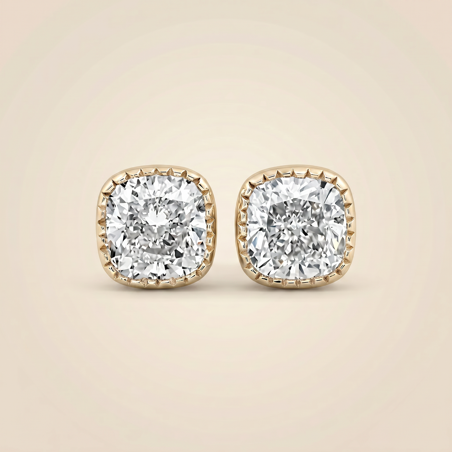 The Pixa – 5 Carat Cushion Brilliant Cut Lab Grown Diamond Bezel Stud Earrings