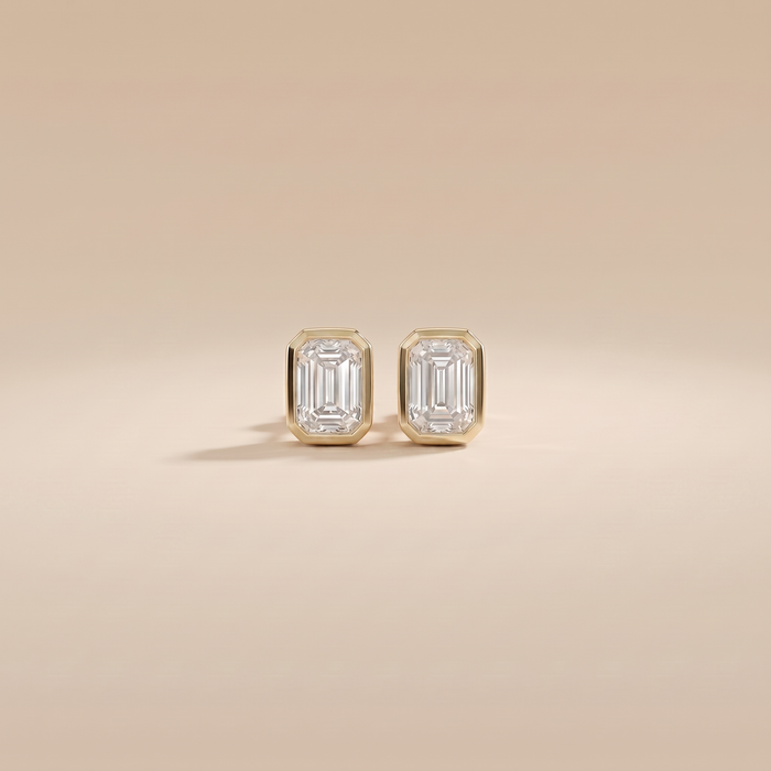 The Pema - Emerald Cut Lab Grown Diamond Studs with Morden Bezel Setting