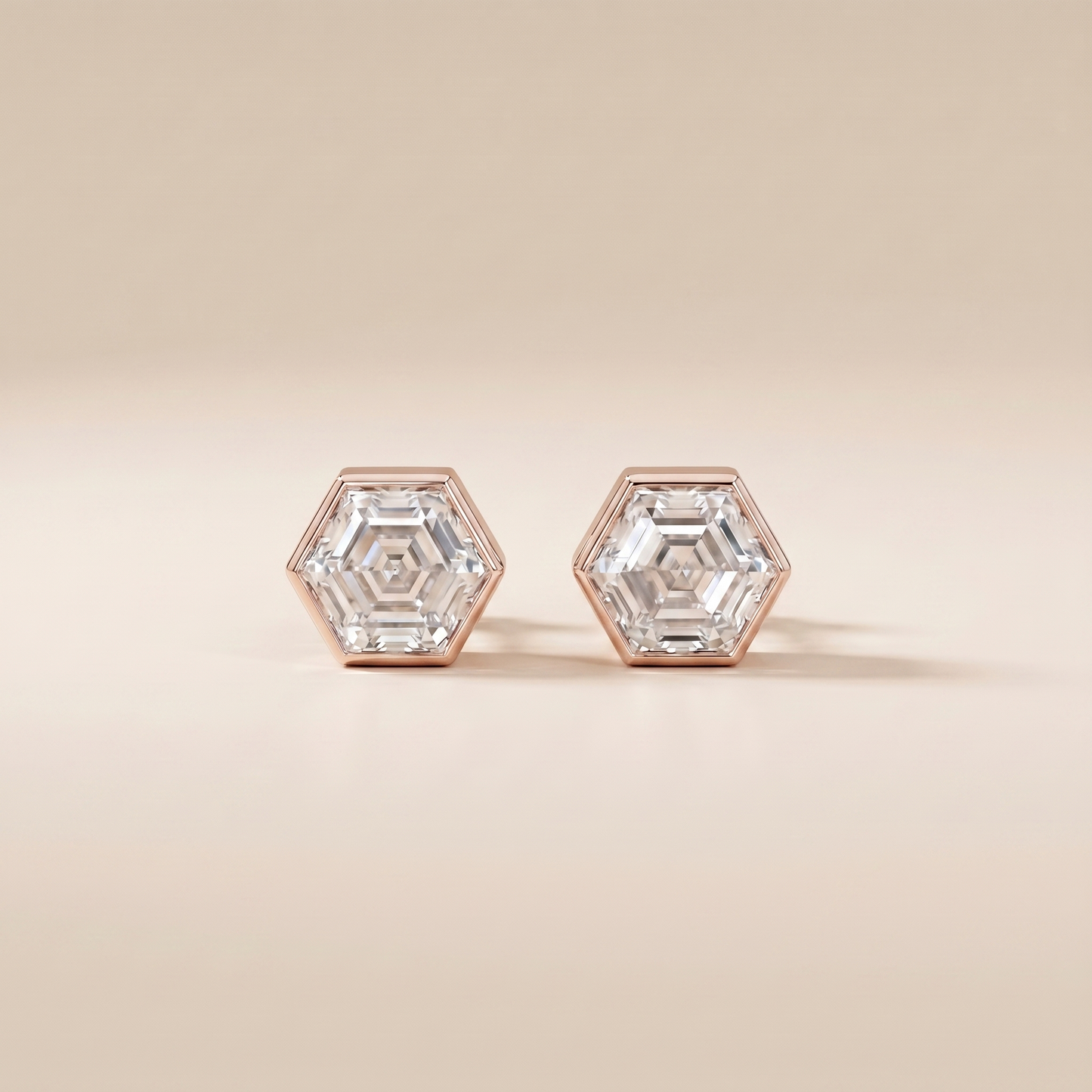 The Pare - Hexagon Cut Lab Grown Diamond Stud Earrings in Bezel Setting