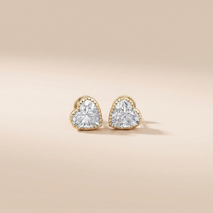 The Ulra - Heart Cut Lab Grown Diamond Milgrain Bezel Stud Earrings