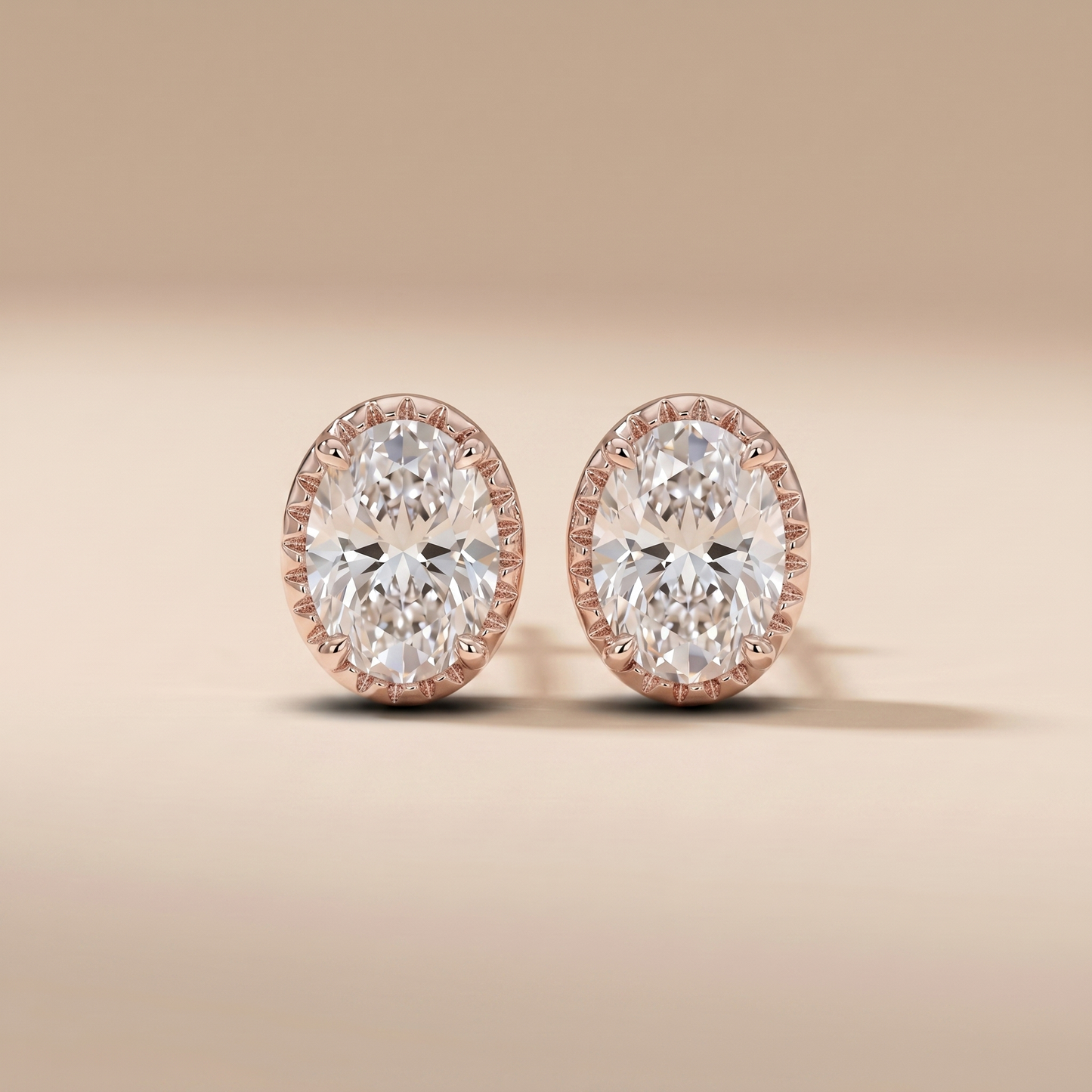 The Alka - Oval Lab Grown Diamond Studs in Vintage Milgrain Bezel