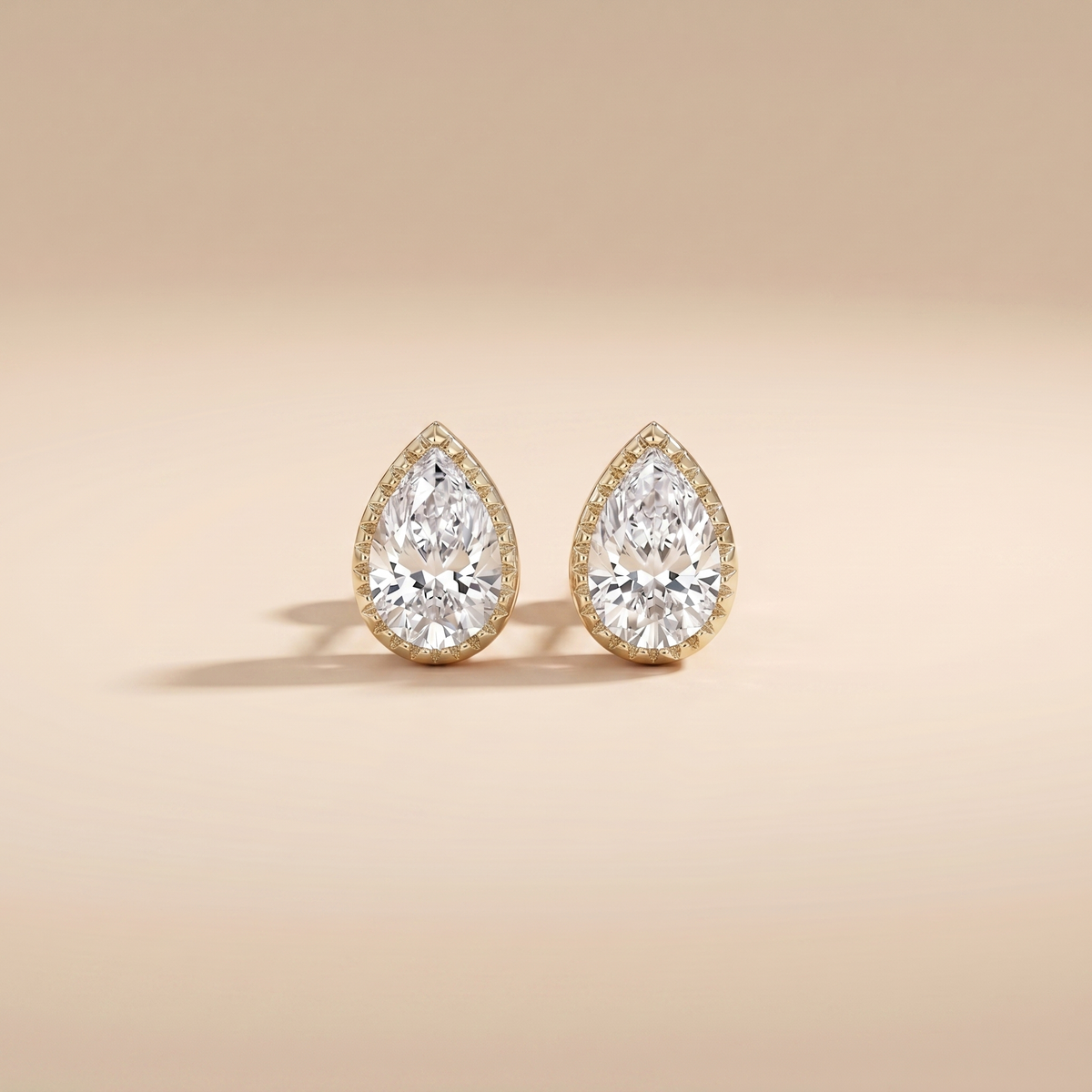 The Kema - Pear Shaped Lab Grown Diamond Milgrain Bezel Stud Earrings