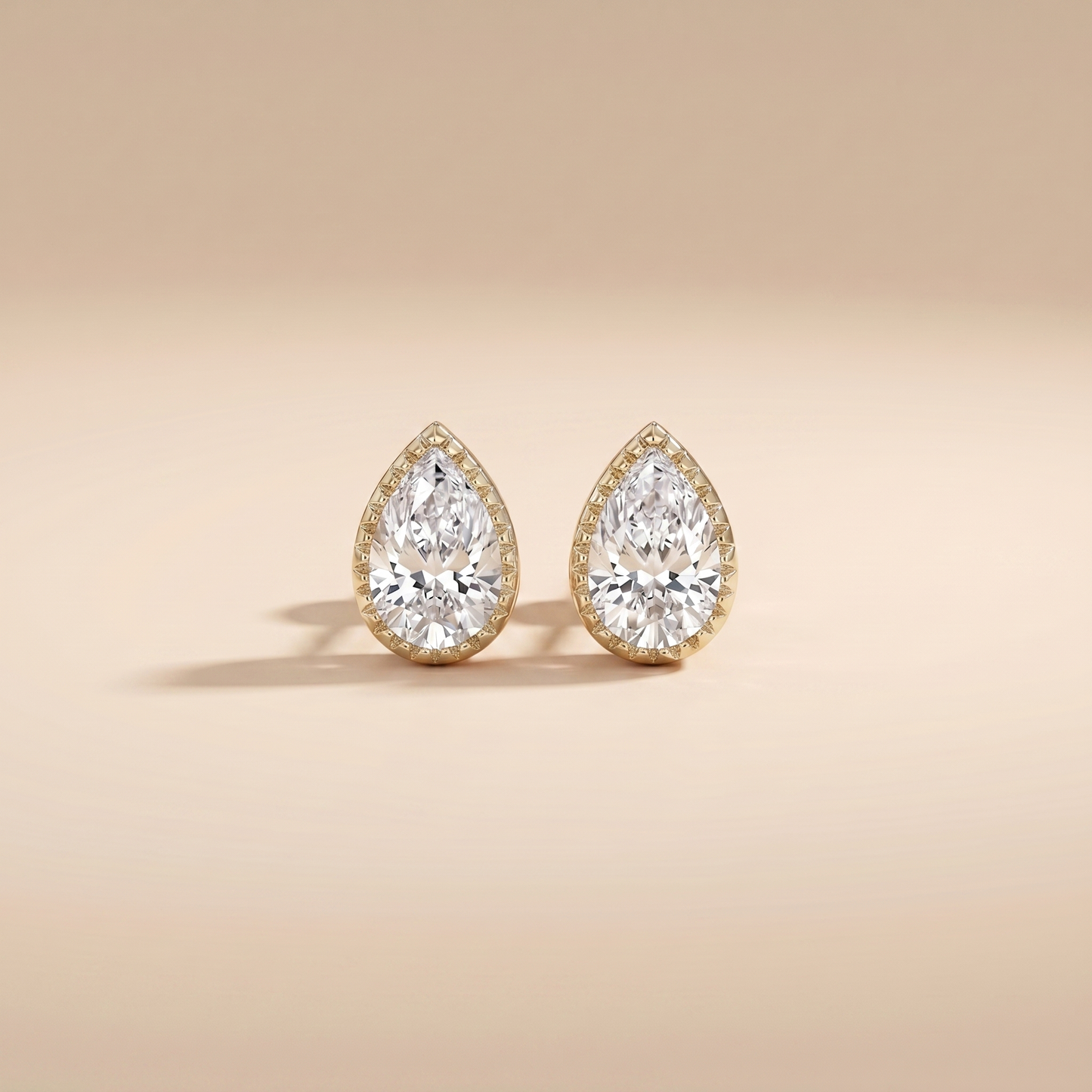 The Kema - Pear Shaped Lab Grown Diamond Milgrain Bezel Stud Earrings