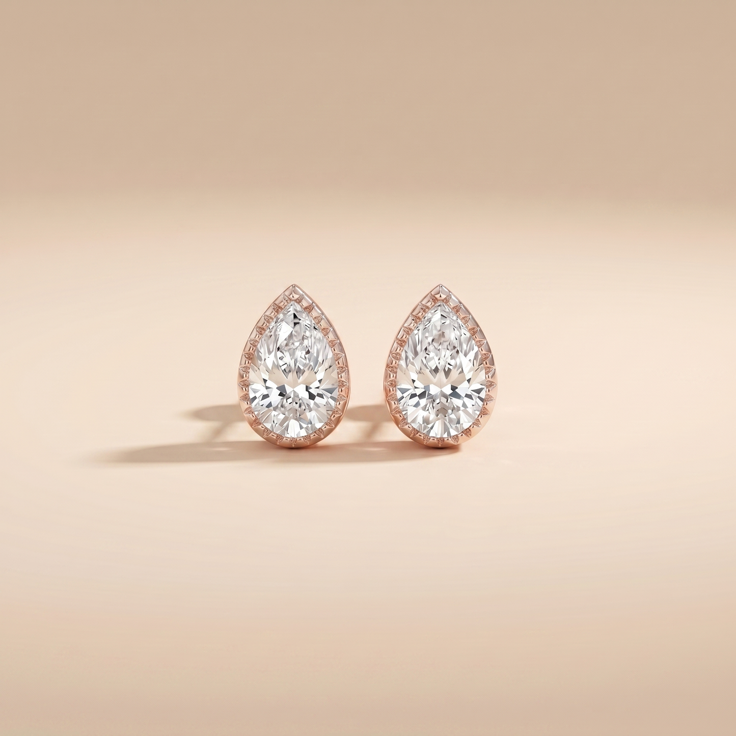 The Kema - Pear Shaped Lab Grown Diamond Milgrain Bezel Stud Earrings