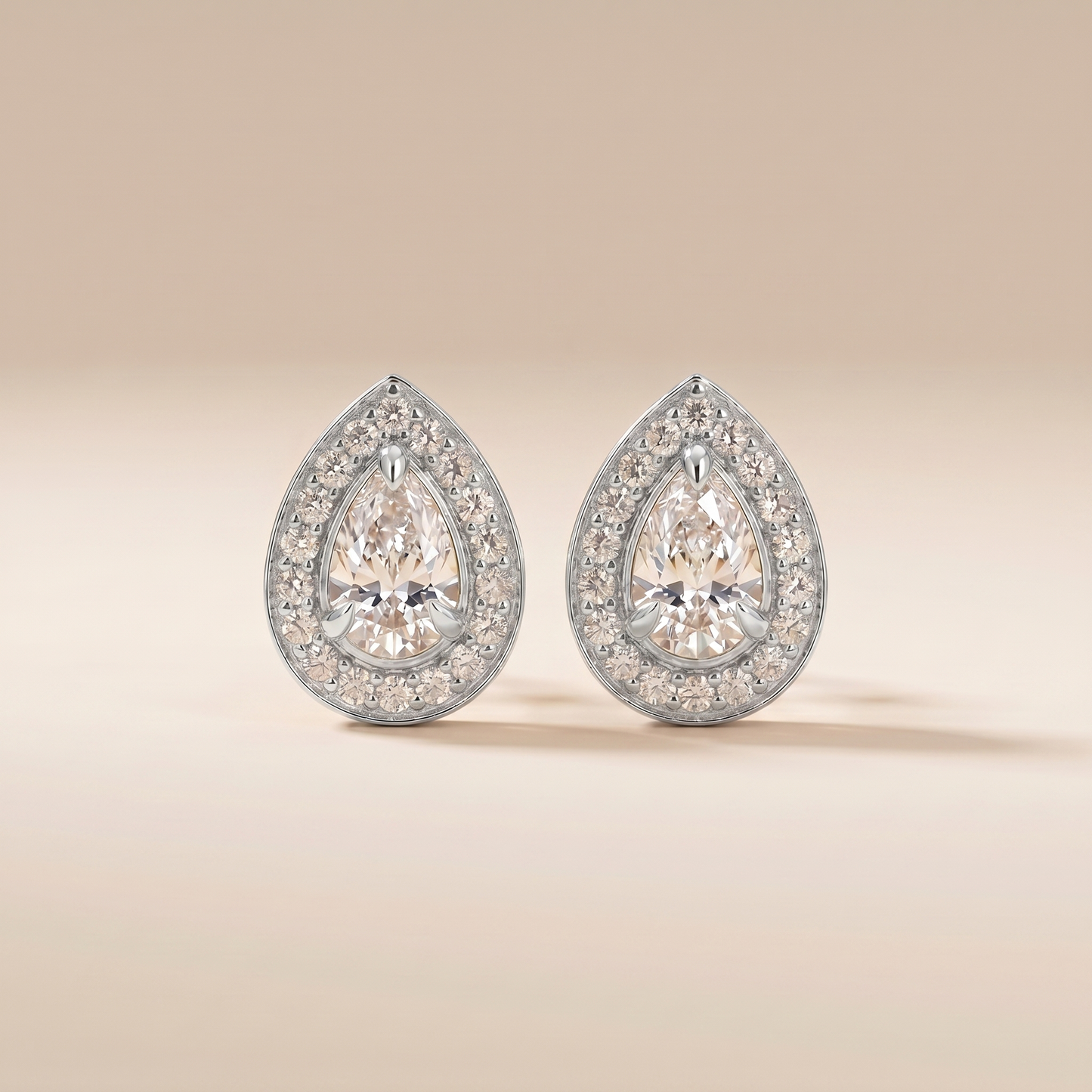 The Koya - Pear Cut Lab Grown Diamond Halo Pavé Stud Earrings