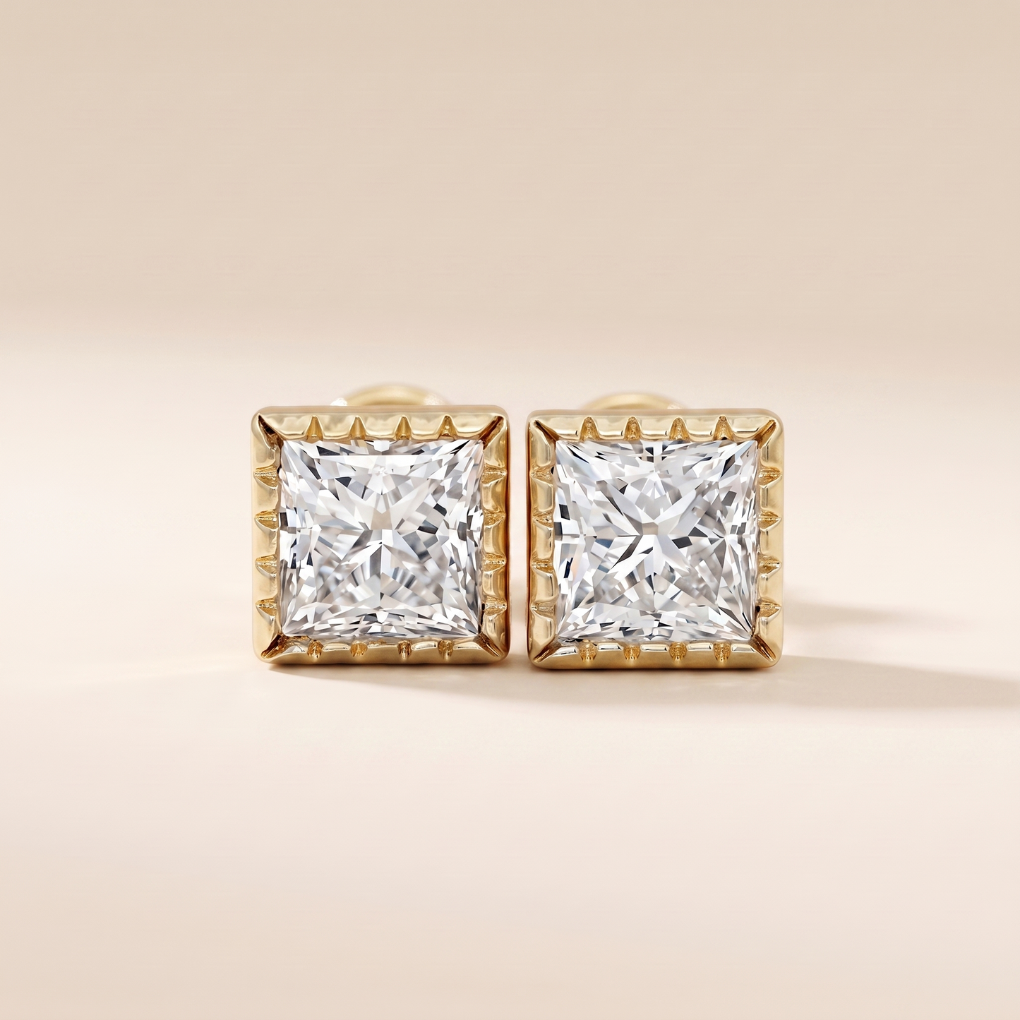 The Amia - Princess Cut Lab Grown Diamond Milgrain Bezel Stud Earrings
