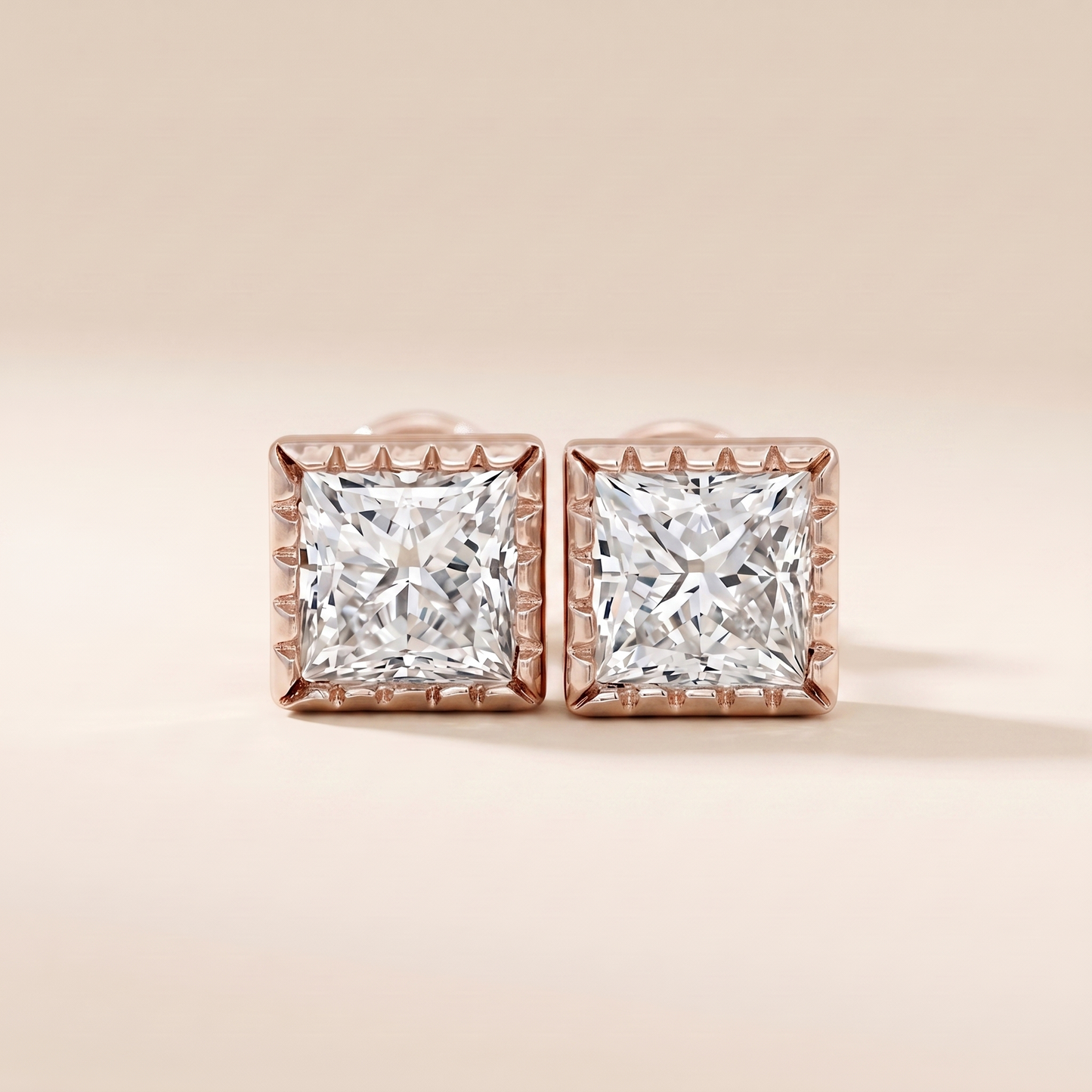 The Amia - Princess Cut Lab Grown Diamond Milgrain Bezel Stud Earrings