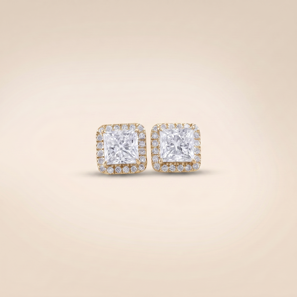 The Fara - Princess Cut Lab Grown Diamond Halo Pavé Stud Earrings