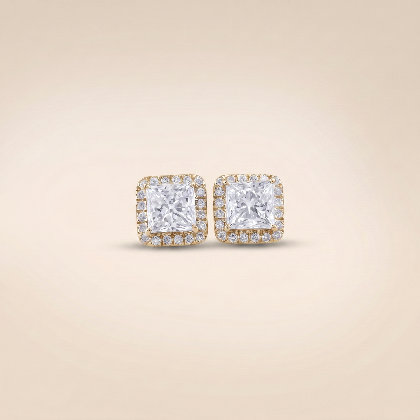 The Fara - Princess Cut Lab Grown Diamond Halo Pavé Stud Earrings