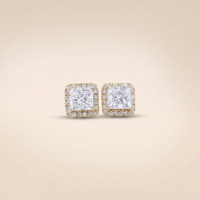 The Fara - Princess Cut Lab Grown Diamond Halo Pavé Stud Earrings
