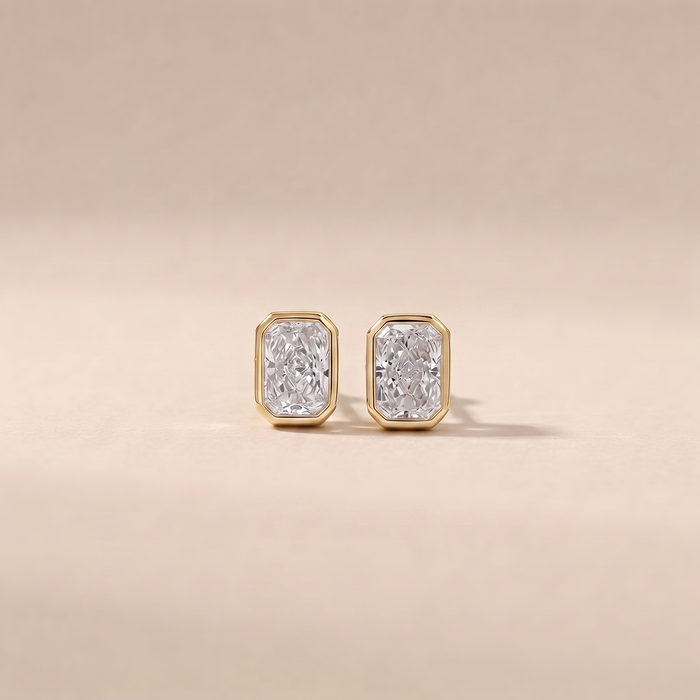 The Vari - Radiant Cut Lab Grown Diamond Bezel Stud Earrings