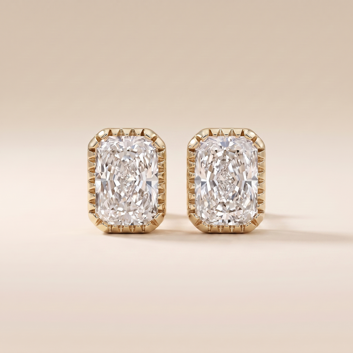 The Koel - Radiant Cut Lab Grown Diamond Milgrain Bezel Stud Earrings