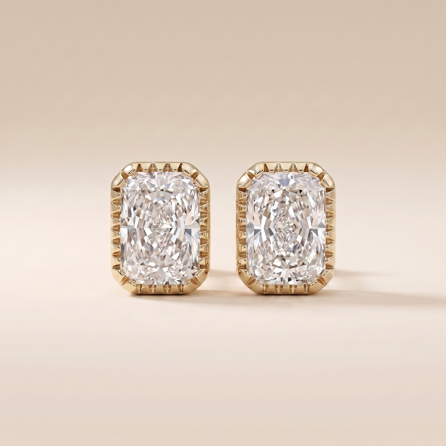 The Koel - Radiant Cut Lab Grown Diamond Milgrain Bezel Stud Earrings