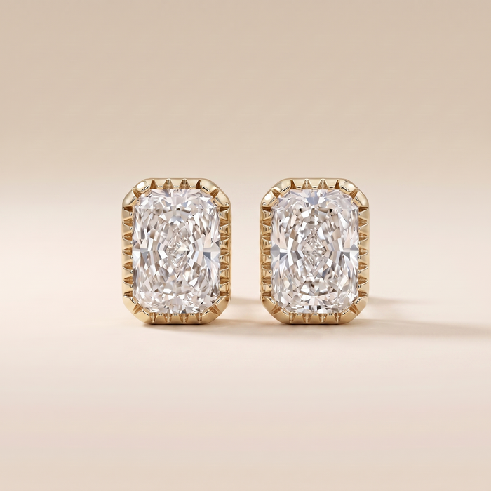 The Koel - Radiant Cut Lab Grown Diamond Milgrain Bezel Stud Earrings