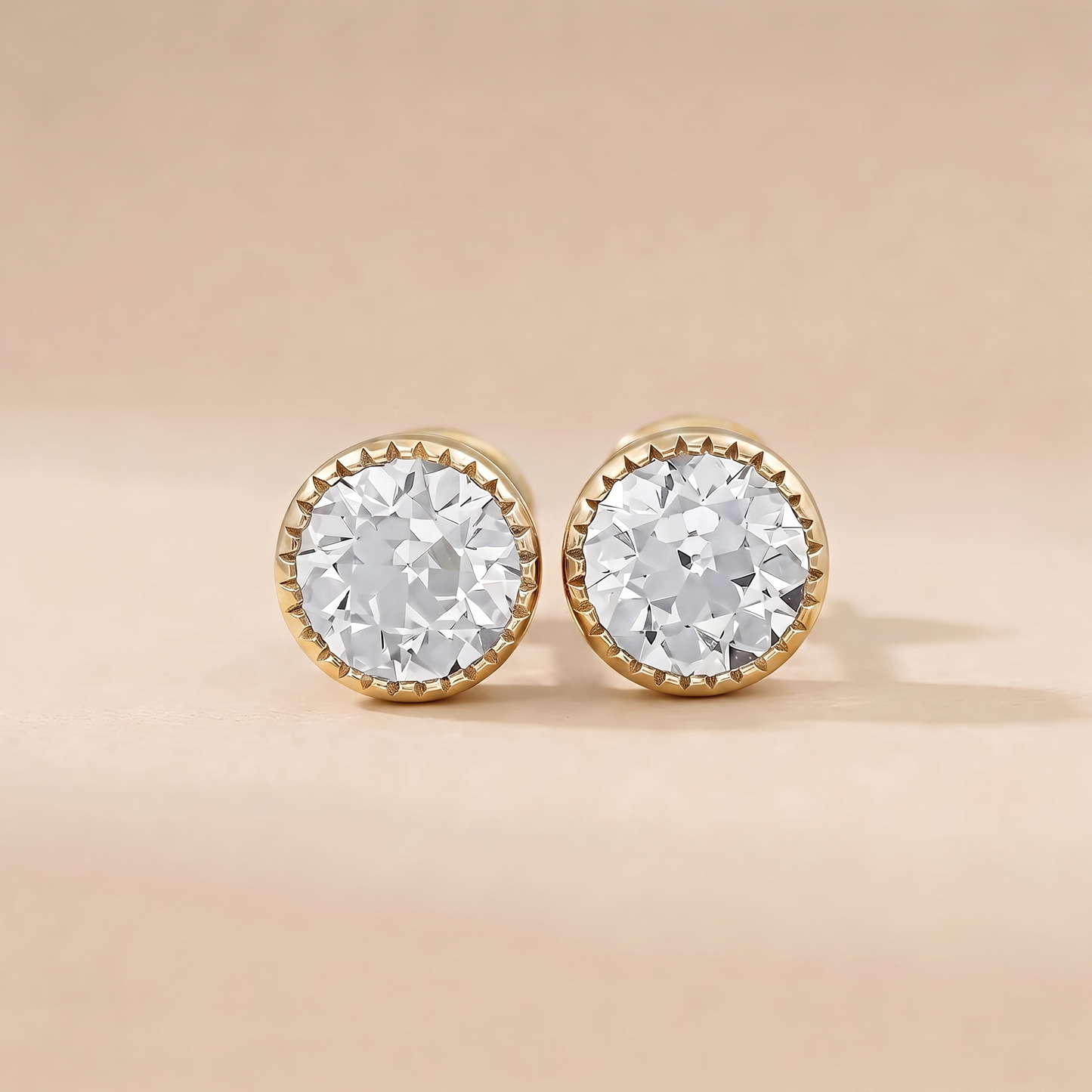 The Lira - Round Brilliant Lab Grown Diamond Milgrain Bezel Stud Earrings
